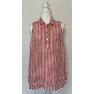 J. jill Love Linen Women Size S Striped Sleeveless Popover Collared Top Timeless